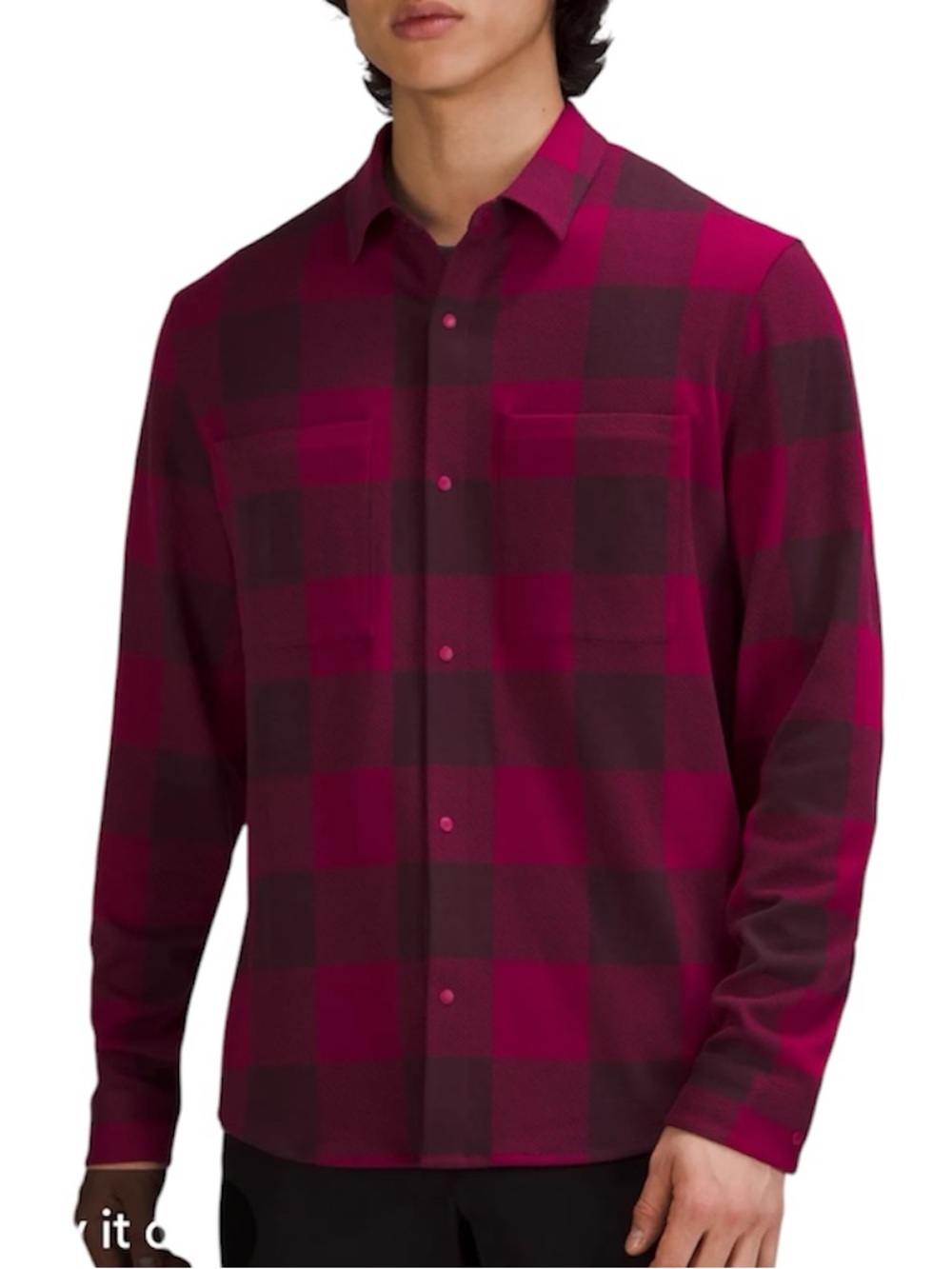 Lululemon Soft Knit Overshirt Cassis Pomegranate Plaid Men L LM3CZNS Flannel